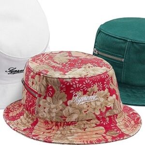 Supreme Zip Twill Crusher Floral Bucket Hat SS18 Red Medium Large